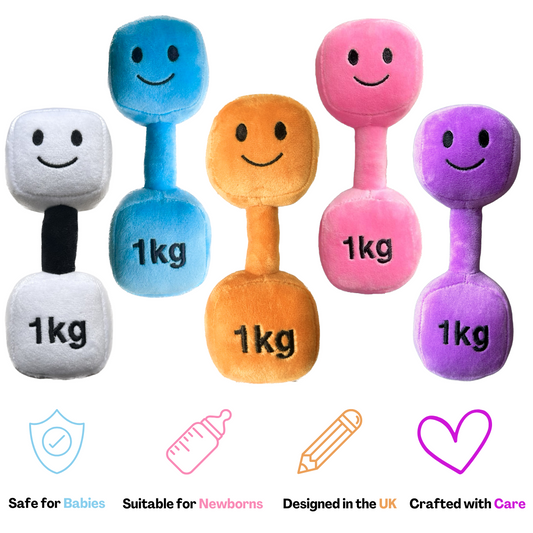 Plush Toy Dumbbell Rattle  - Ultimate Baby Gains Set