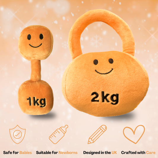 Plush Toy Dumbbell and Kettlebell Set - Apricot Orange