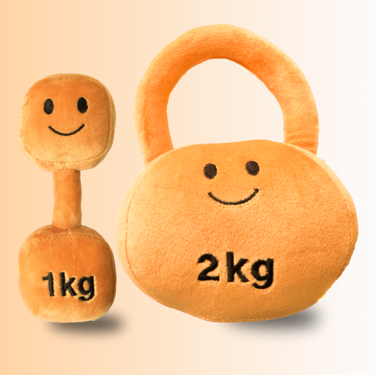 Plush Toy Dumbbell & Kettlebell | Apricot Orange