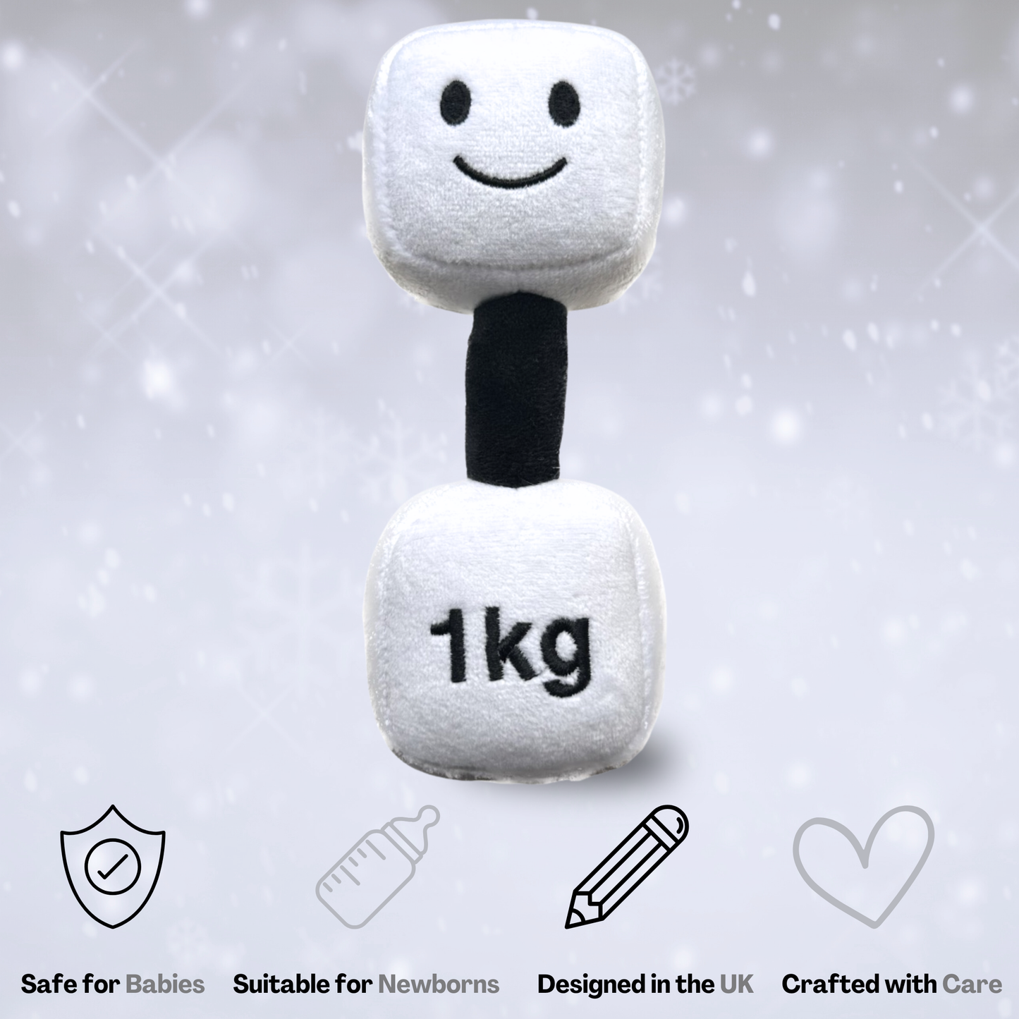 Plush Toy Dumbbell Rattle - Lamby Black and White