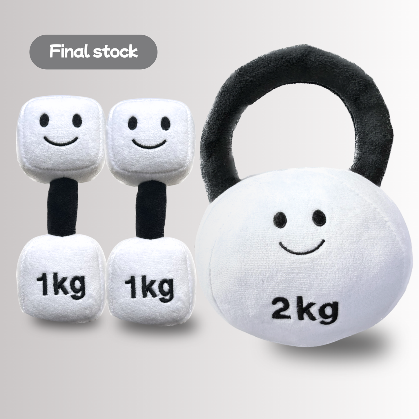 Plush Kettlebell & Double Dumbbell Set – Lamby Black and White