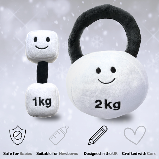 Plush Toy Dumbbell and Kettlebell Set - Lamby Black and White
