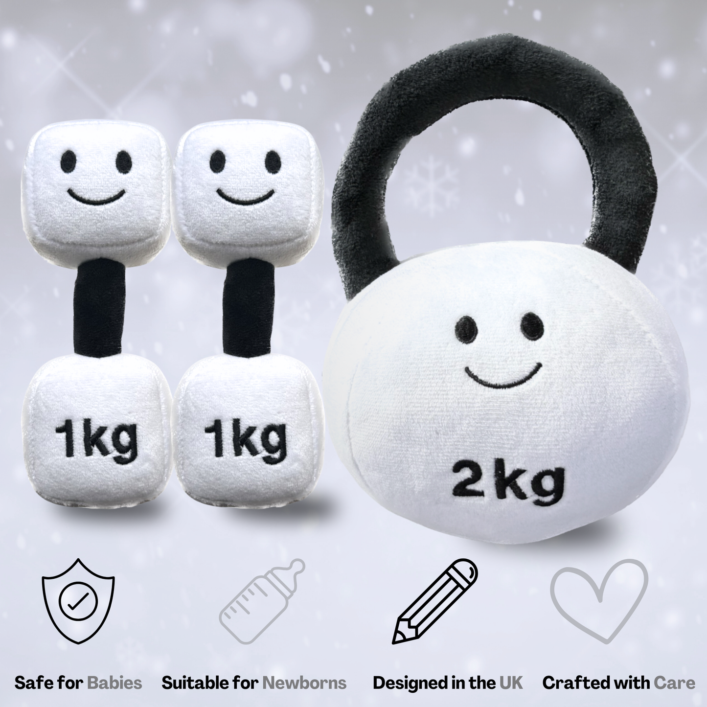 Plush Toy Dumbbell and Kettlebell Set - Lamby Black and White