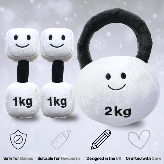 Plush Toy Dumbbell and Kettlebell Set - Lamby Black and White