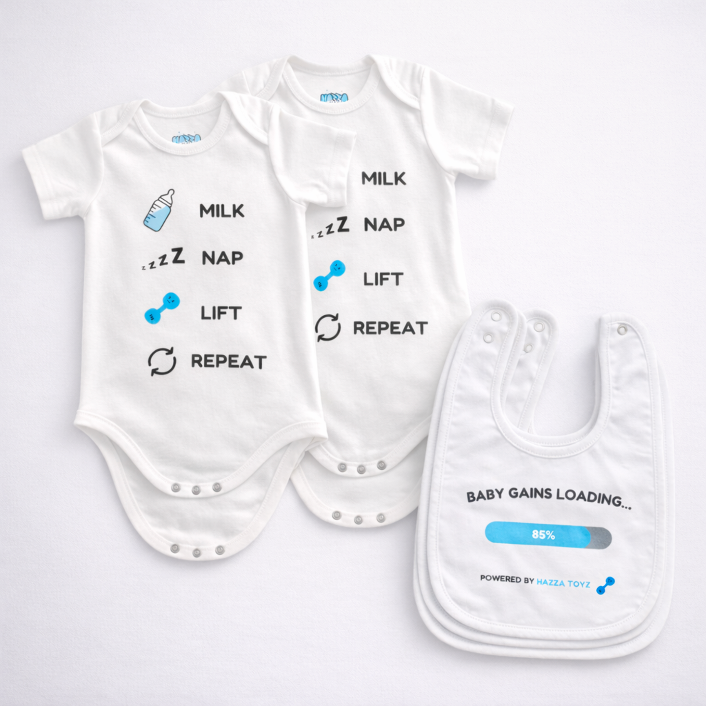 Baby Bodysuit – Milk Nap Lift Repeat – Complete Set