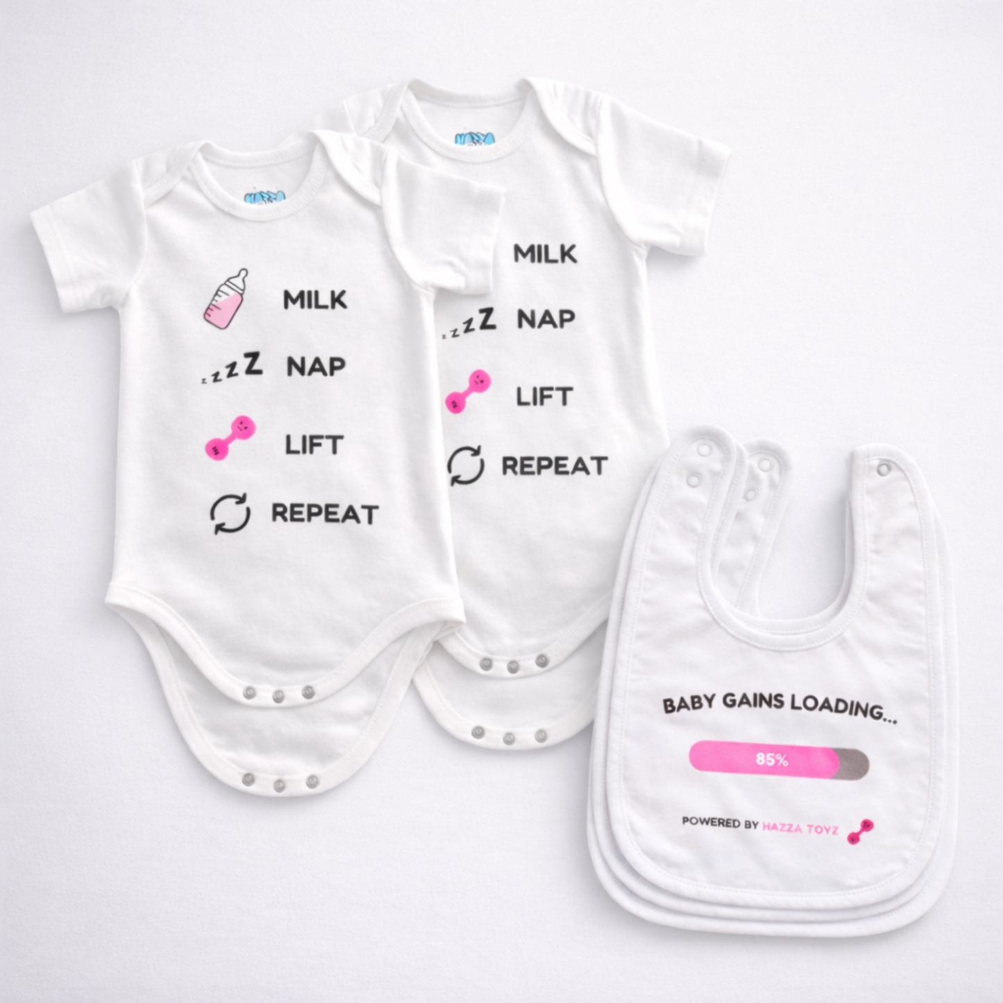 Baby Bodysuit – Milk Nap Lift Repeat – Complete Set