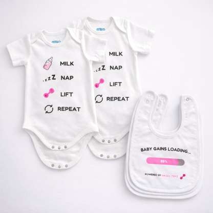 Baby Bodysuit – Milk Nap Lift Repeat – Complete Set