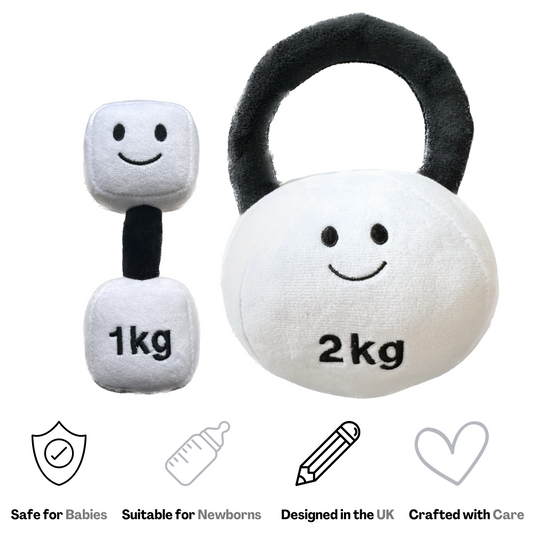 Plush Toy Dumbbell and Kettlebell Set - Lamby Black and White