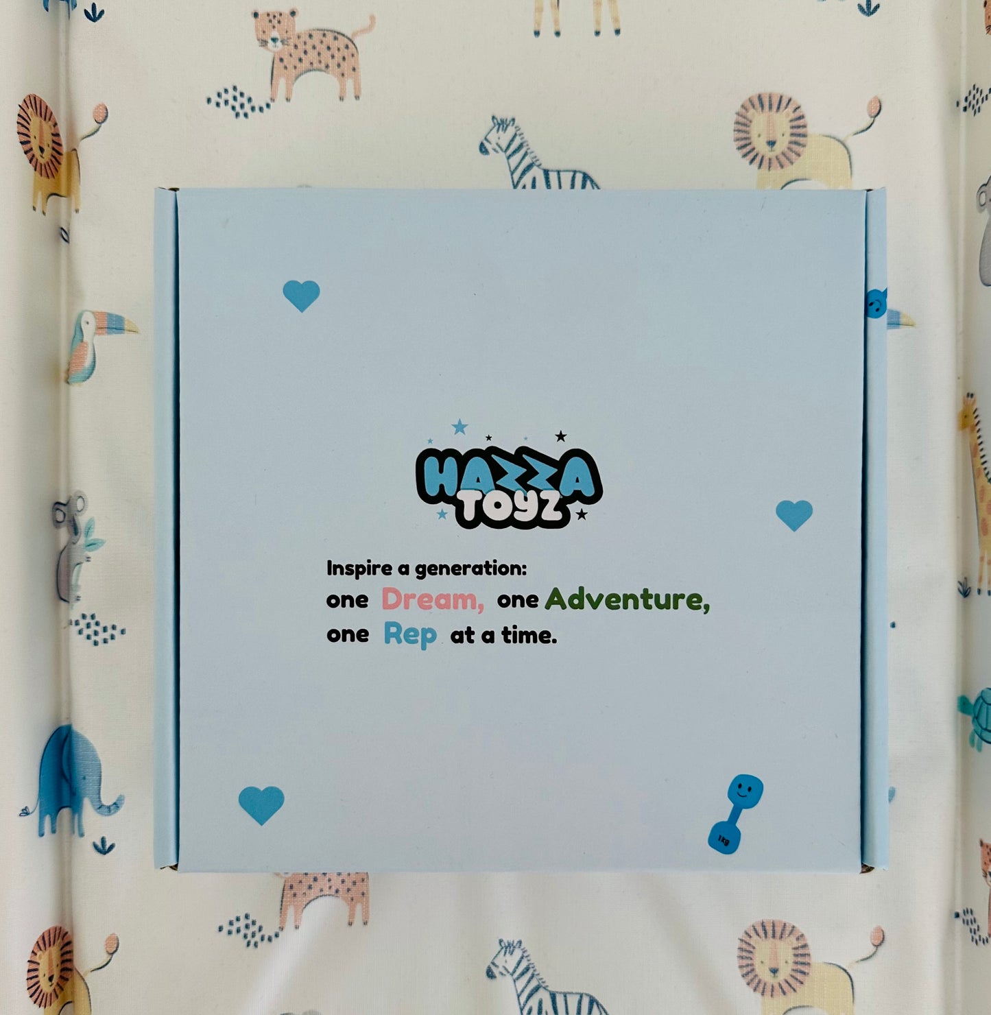 Blue box with 'HAZA TOYZ' branding on a patterned background