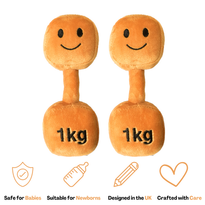 Plush Toy Dumbbell Rattle - Apricot Orange (Double Pack)