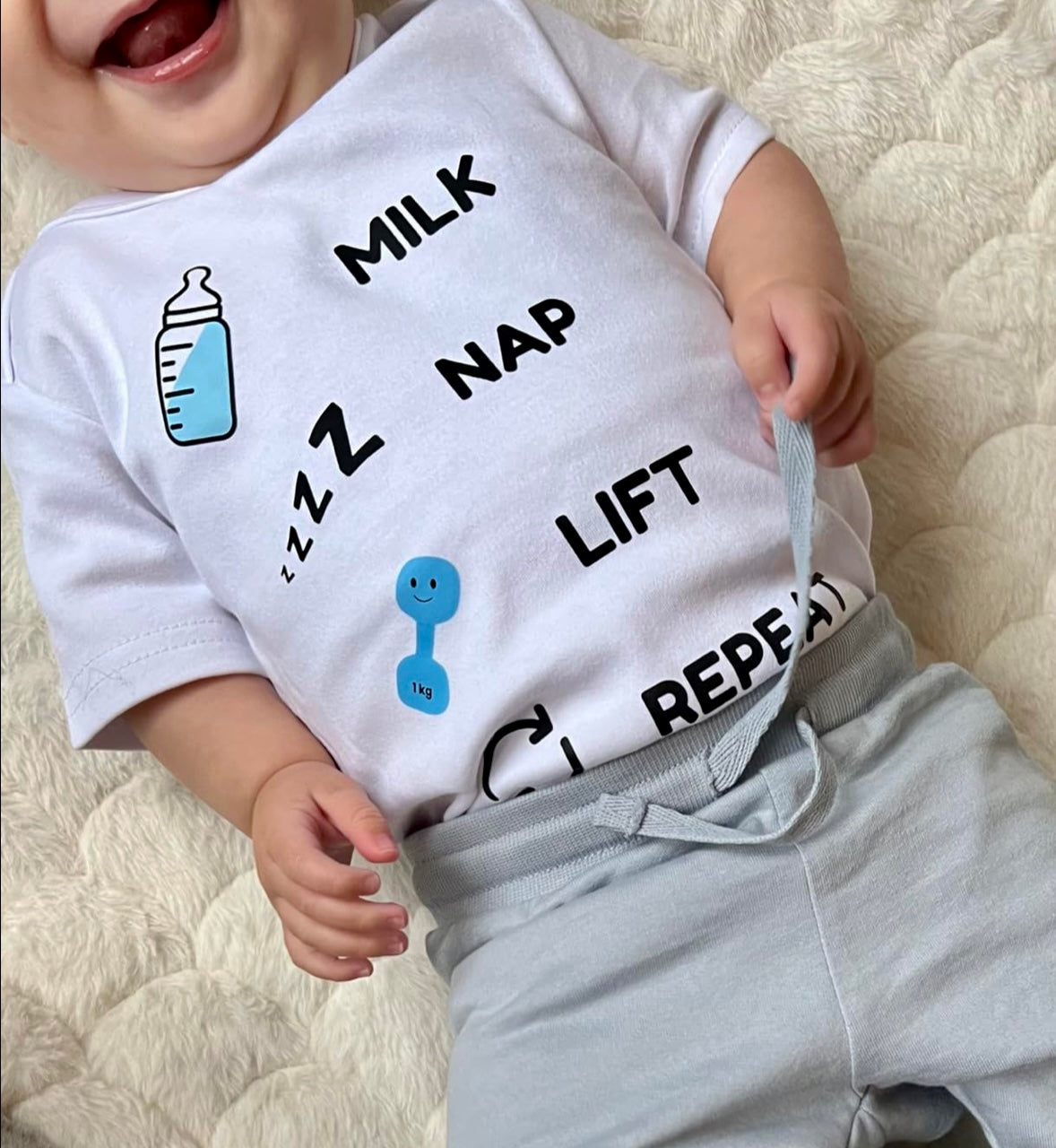 Baby Bodysuit – Milk Nap Lift Repeat – Mystic Blue