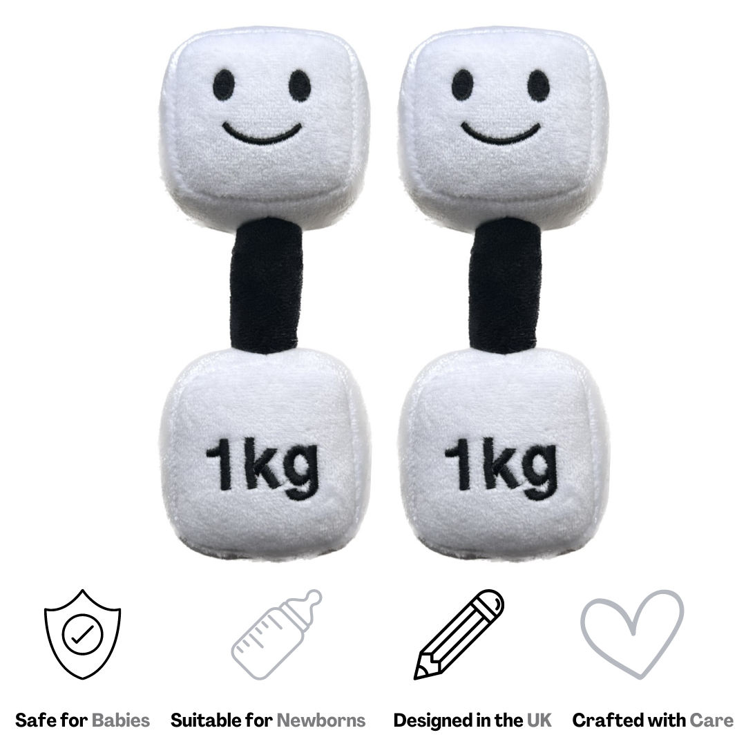 Hazza Toyz Lamby Black and White dumbbell double pack, soft plush toys for babies and toddlers, ideal for sensory play and motor skill development