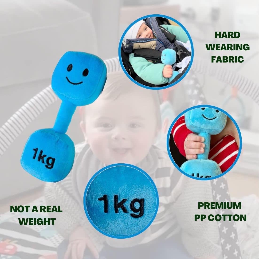 plush baby toy dumbbell blue toddler sensory play soft child friendly playtime cuddly baby first gift gifts  baby showers shower